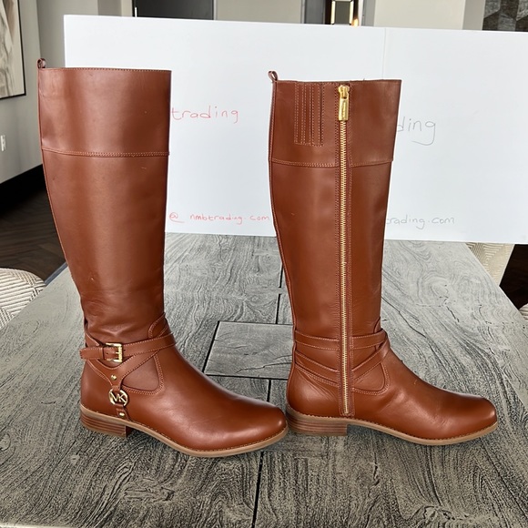 Michael Kors brown leather boots side zip and straps riding boots size 8.5M - Picture 7 of 15